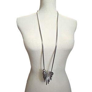 Chico's Necklace Chicos 36" Silver Tone Multi Ring Disc Pendant Boho SKU2465